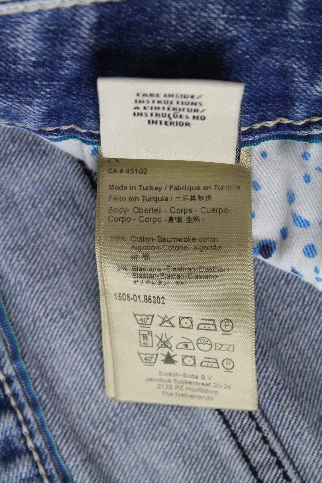 SCOTCH &amp; SODA Skim vyriški džinsai W34/L34 skalbtos, aptemptos, mėlynos spalvos, tamprios medvilnės džinsinės kelnės 