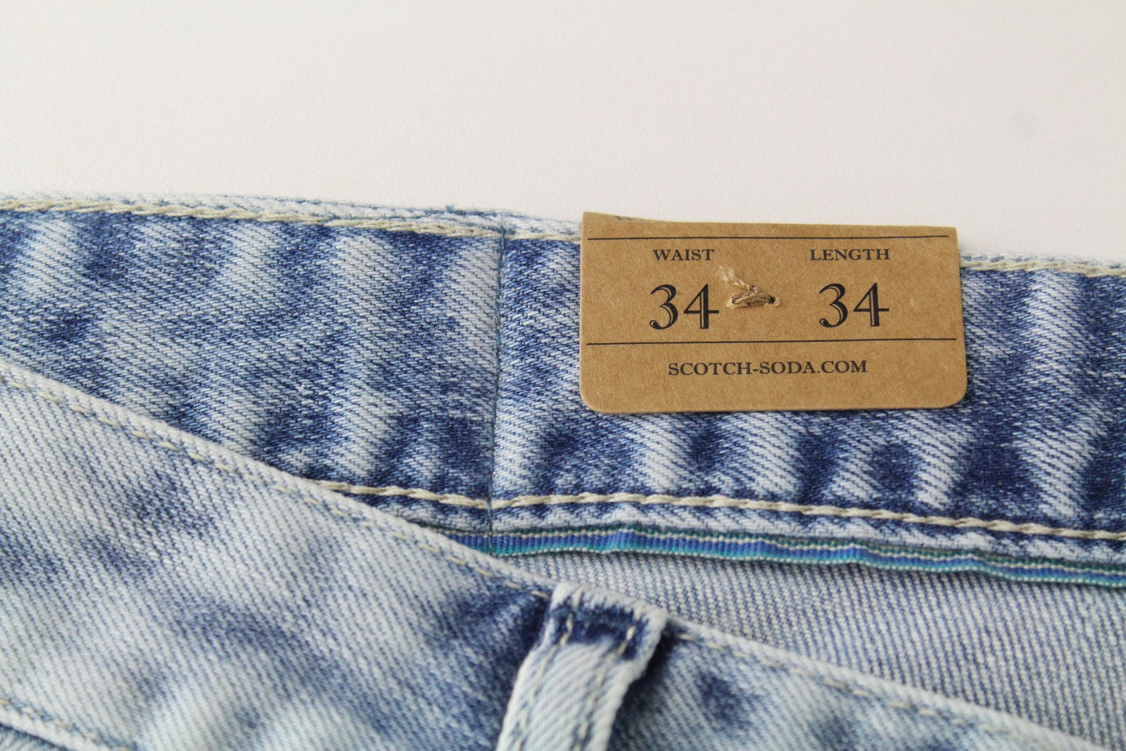 SCOTCH &amp; SODA Skim vyriški džinsai W34/L34 skalbtos, aptemptos, mėlynos spalvos, tamprios medvilnės džinsinės kelnės 