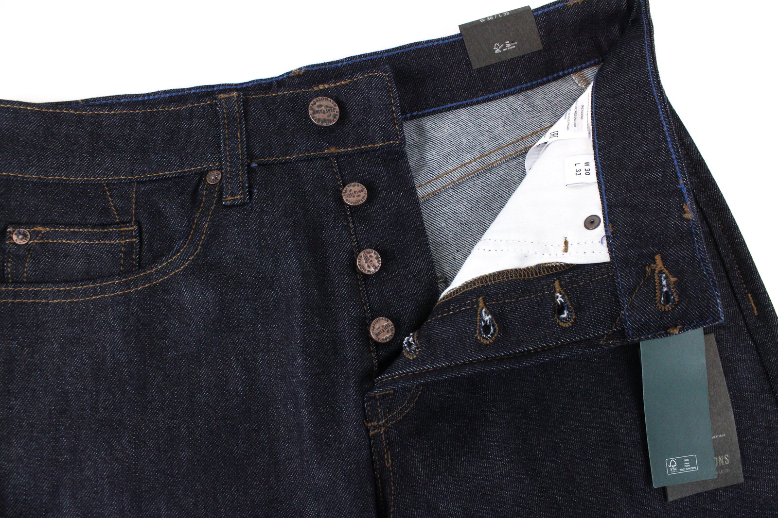 ONLY & SONS Onsavi Life Men Jeans W30/L32 Dark Blue Denim Tapered Rinse Washed