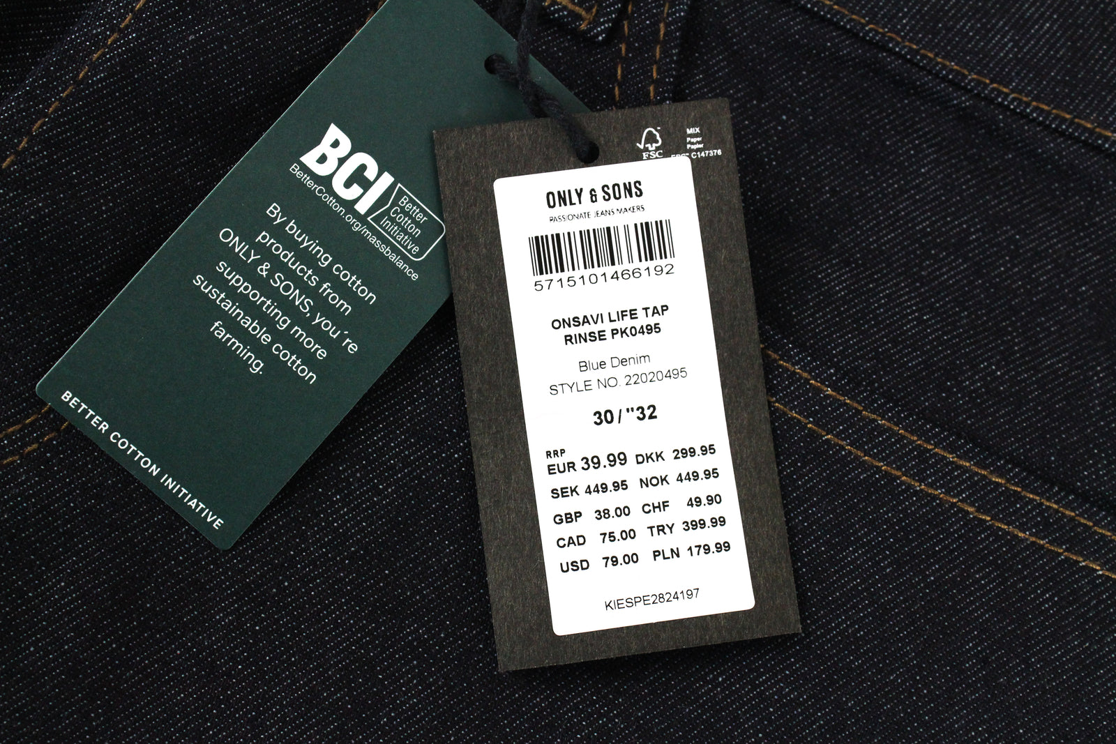 ONLY & SONS Onsavi Life Men Jeans W30/L32 Dark Blue Denim Tapered Rinse Washed