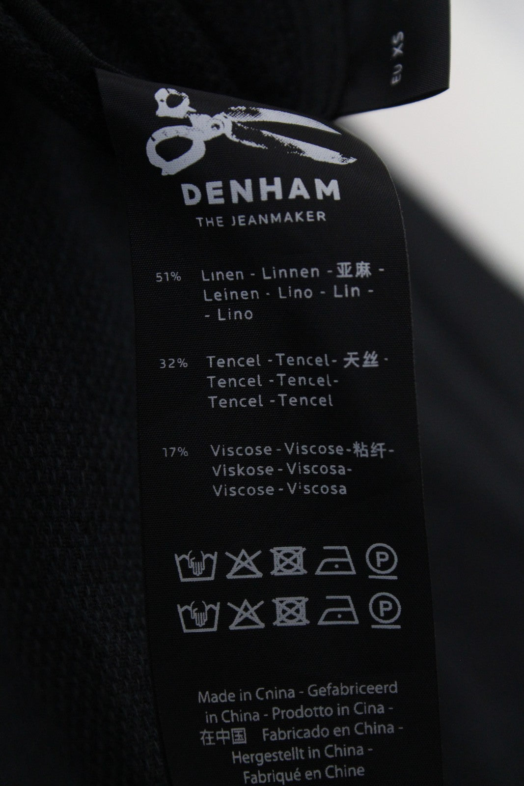 DENHAM Deck moteriškas paltas XS, juodas lininio mišinio, vienaeilis, su diržu, šviesus 