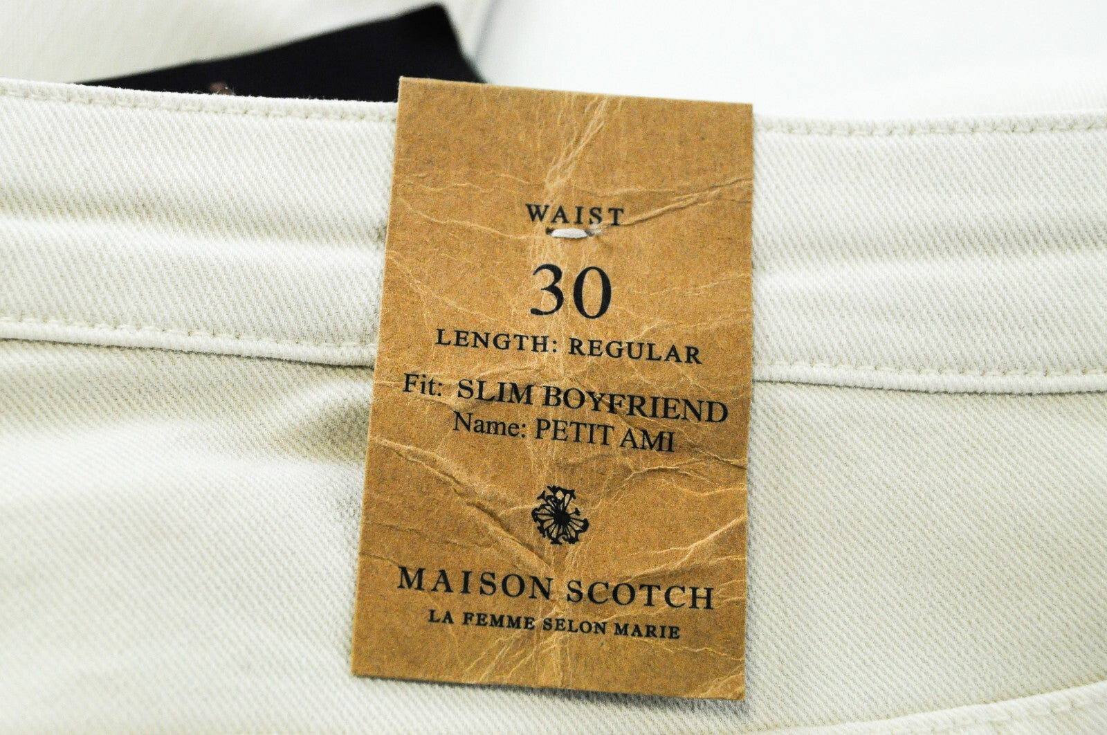 SCOTCH &amp; SODA moteriški W30 Slim Boyfriend džinsai su ventiliuojamomis siūlėmis, dirbtinės odos.