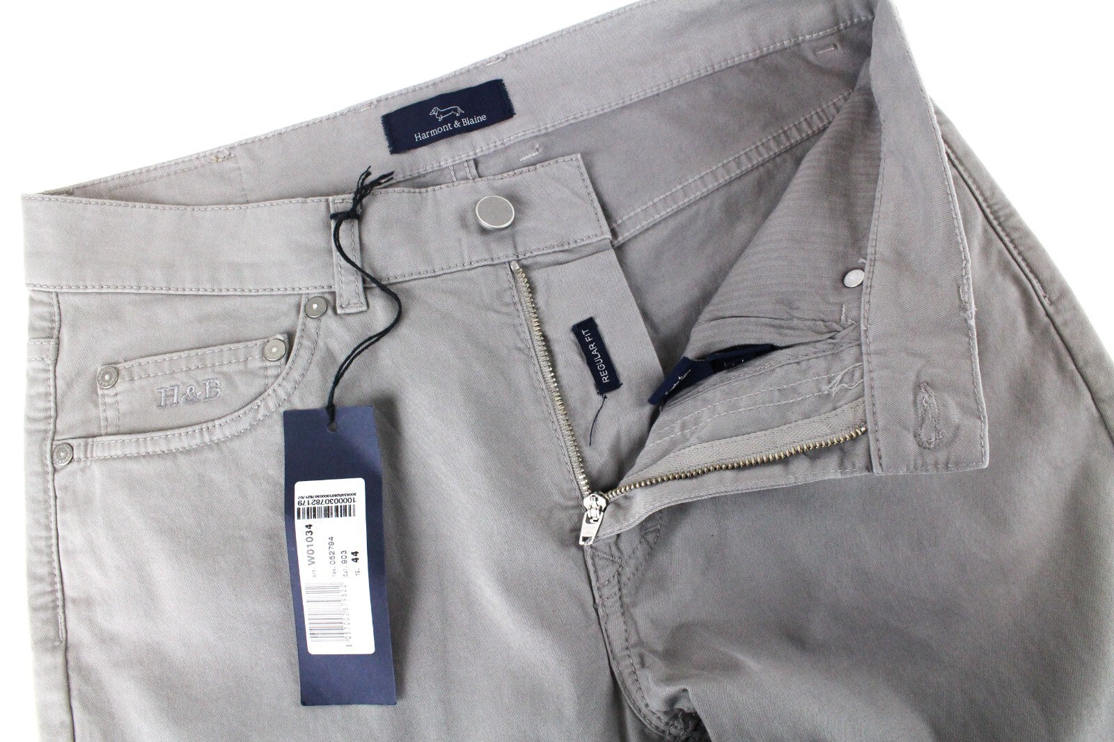 HARMONT & BLAINE Men Trousers 44 Grey Regular Fit Stretch Cotton Jean Style