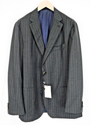 SUITSUPPLY Men UK52L Havana Grey Striped Wool Single-Breasted Blazer