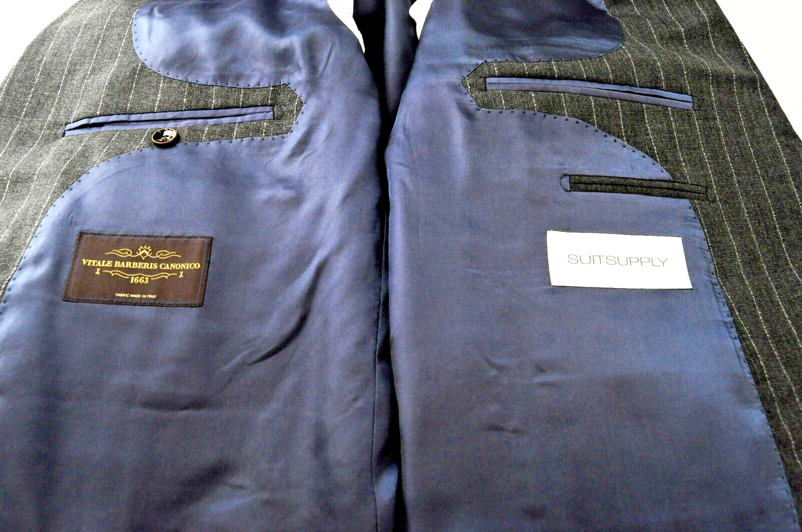 SUITSUPPLY Men UK52L Havana Grey Striped Wool Single-Breasted Blazer