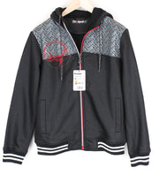 DESIGUAL vyriška striukė L juoda medvilnės mišinio su gobtuvu, užtrauktuku ir ilgomis rankovėmis laisvalaikio stiliaus 