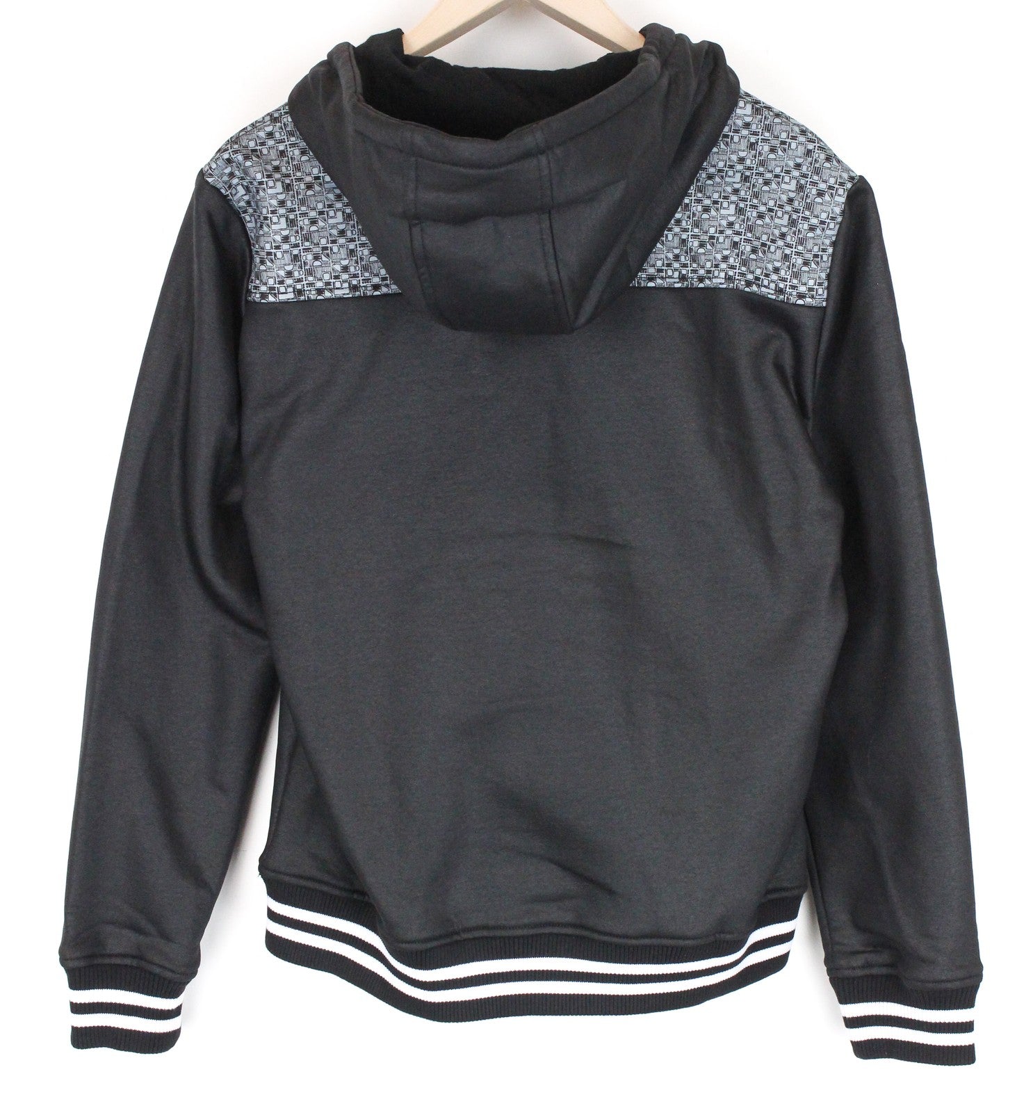 DESIGUAL vyriška striukė L juoda medvilnės mišinio su gobtuvu, užtrauktuku ir ilgomis rankovėmis laisvalaikio stiliaus 