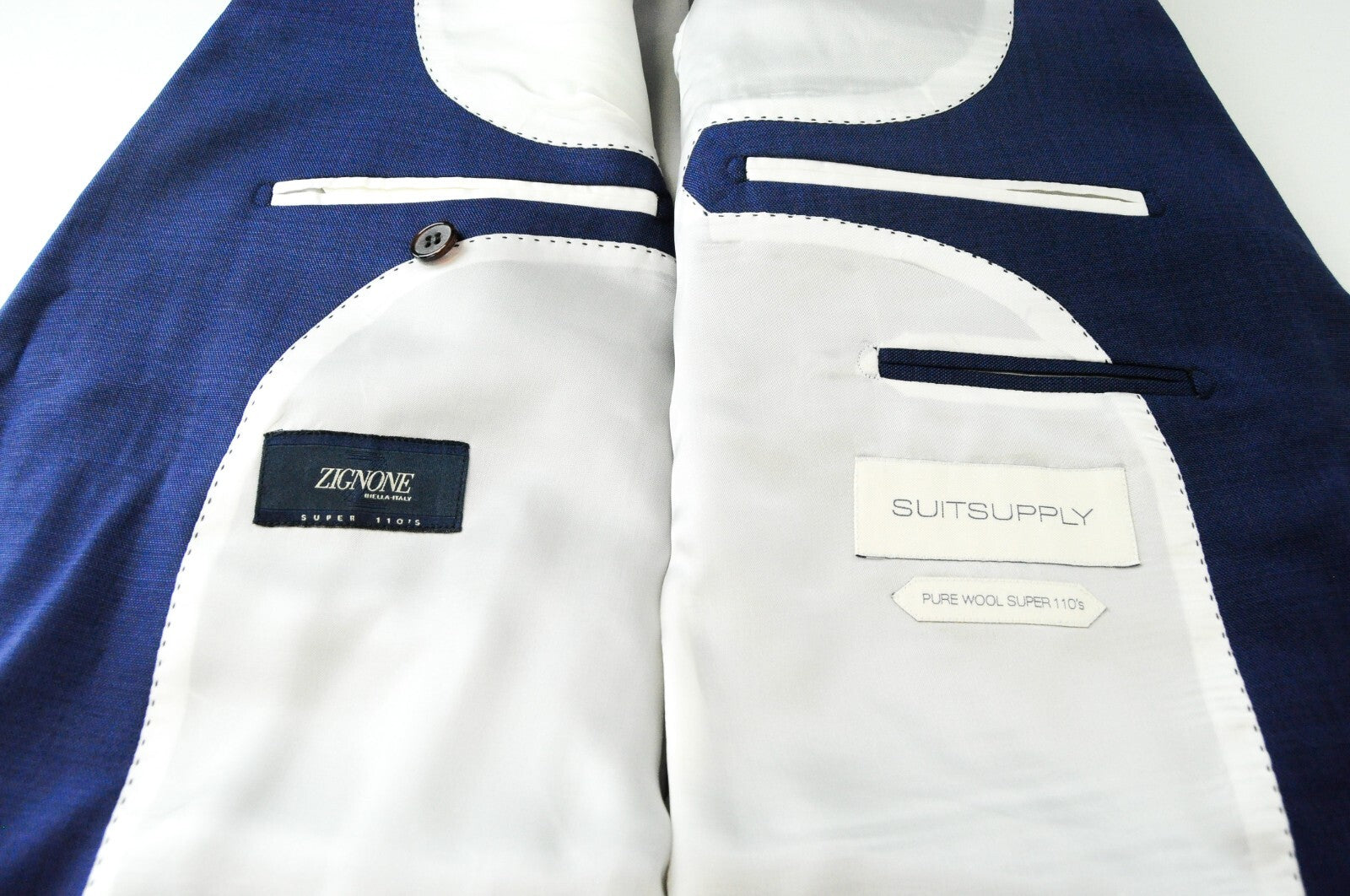 SUITSUPPLY vyriškas UK38L „Napoli Slim“ mėlynas vilnonis „Super 110s“ pamušalu švarkas 