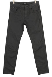 HUGO BOSS Maine1-10 vyriškos kelnės W31/L34 juodos, plonos, raštuotos su užtrauktuku ir logotipu. 