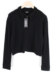 ZIGN moteriški marškinėliai XL dydžio, juodi, trumpinti polo marškinėliai su apykakle, tamprios medvilnės mišinio džersio medžiaga. 