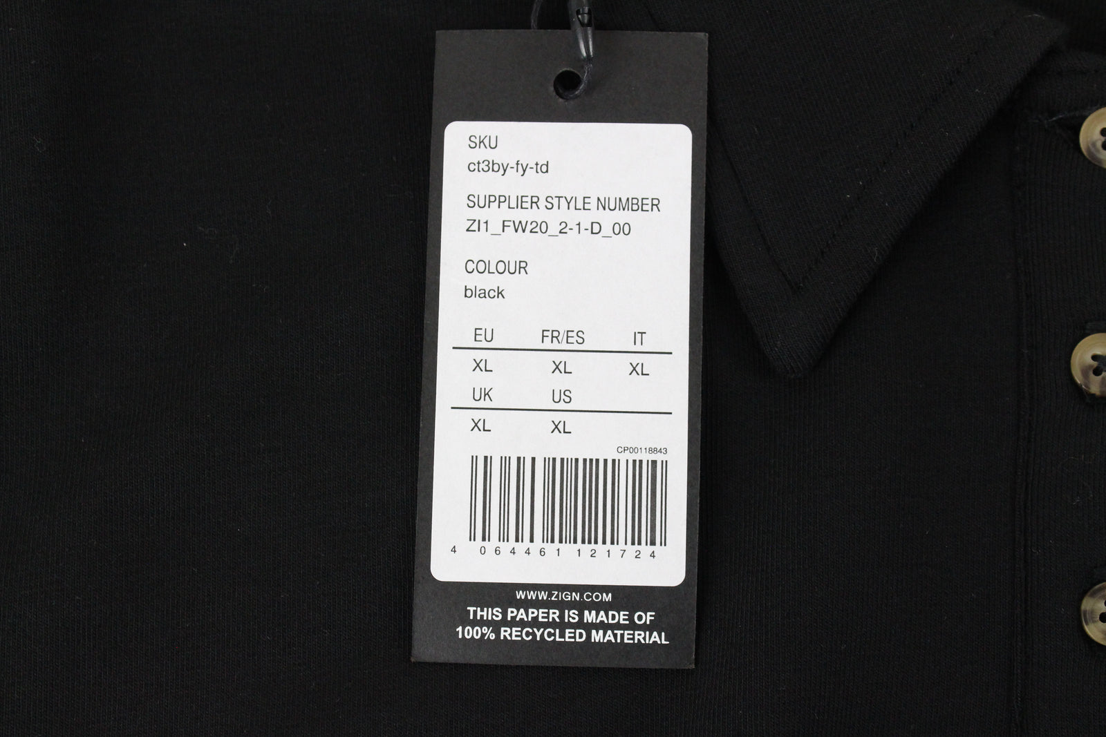 ZIGN moteriški marškinėliai XL dydžio, juodi, trumpinti polo marškinėliai su apykakle, tamprios medvilnės mišinio džersio medžiaga. 