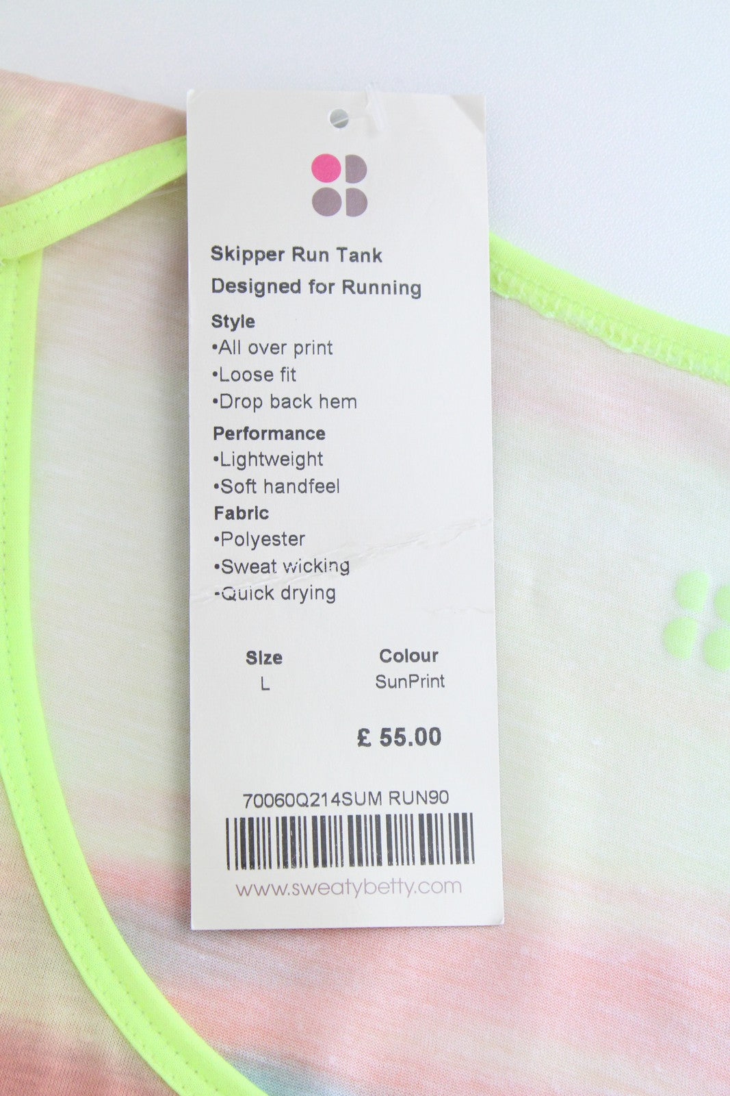 SWEATY BETTY Skipper Tank Top L Pink Women's Cropped Loose Printed Sleeveless