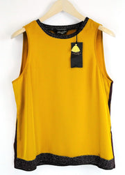 MAISON SCOTCH Women M Mustard Sleeveless Top Side Vented Glitter Detail