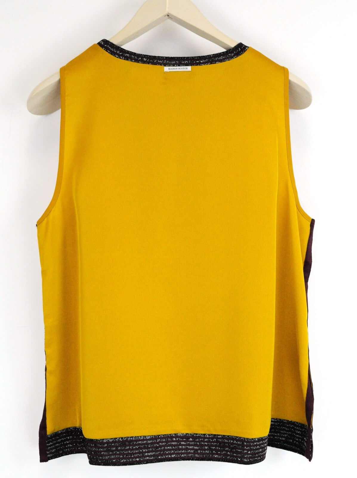 MAISON SCOTCH Women M Mustard Sleeveless Top Side Vented Glitter Detail