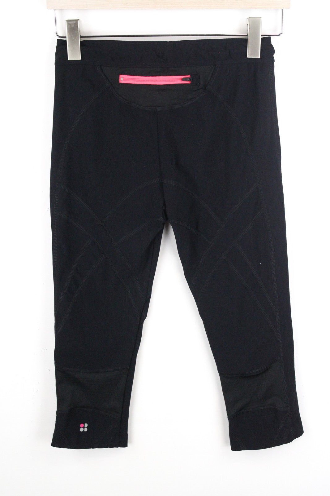 SWEATY BETTY moteriškos sportinės kapri tamprės su užtrauktuku ir kišenėmis S dydžio, juodos 