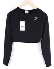 GYMSHARK treniruočių moteriški sportiniai marškinėliai M, trumpi, juodi, apvalia apykakle, tamprūs treniruočių marškinėliai 