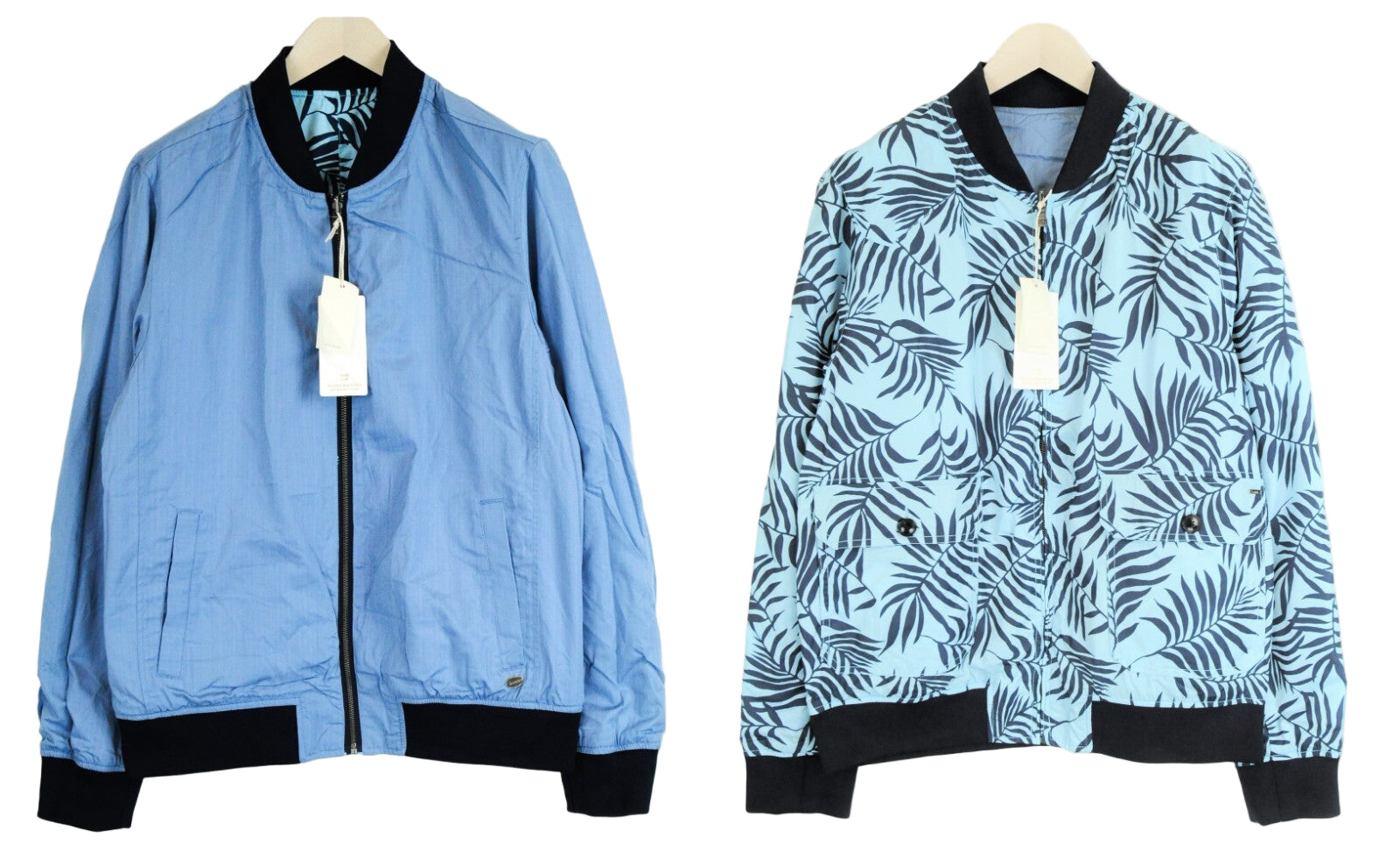 SCOTCH &amp; SODA vyriška XL dydžio dvipusė mėlyna turkio spalvos lininė bomber striukė su palmių raštu 