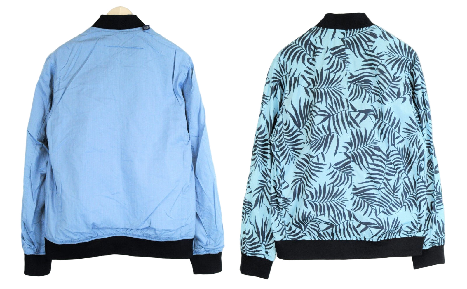 SCOTCH &amp; SODA vyriška XL dydžio dvipusė mėlyna turkio spalvos lininė bomber striukė su palmių raštu 