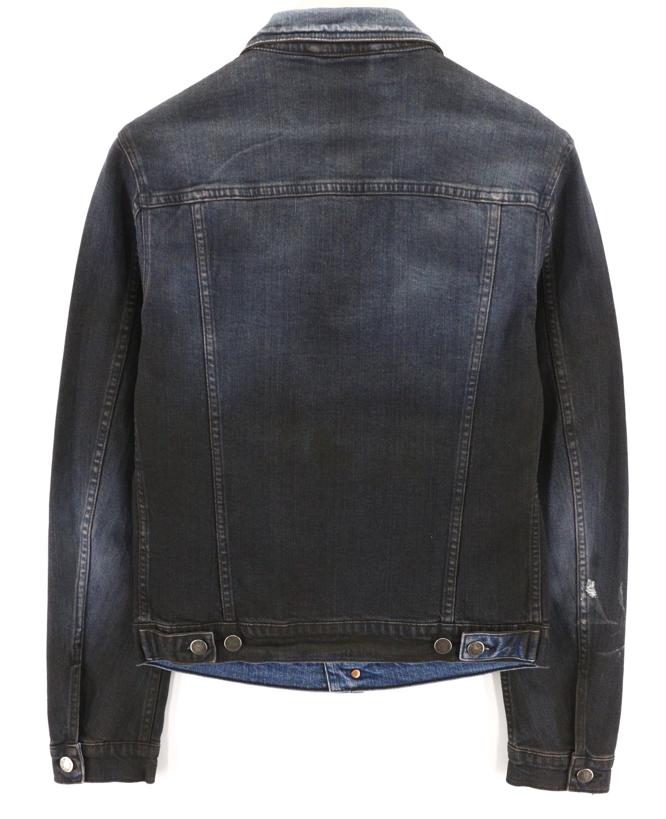 NUDIE JEANS Perry Men Jacket S Denim Organic Black On Blue Buttoned Spread Neck