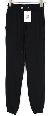 BERSHKA moteriškos sportinės kelnės XS, juodos, raišteliais surištos medvilnės mišinio kelnės, užtraukiamos 