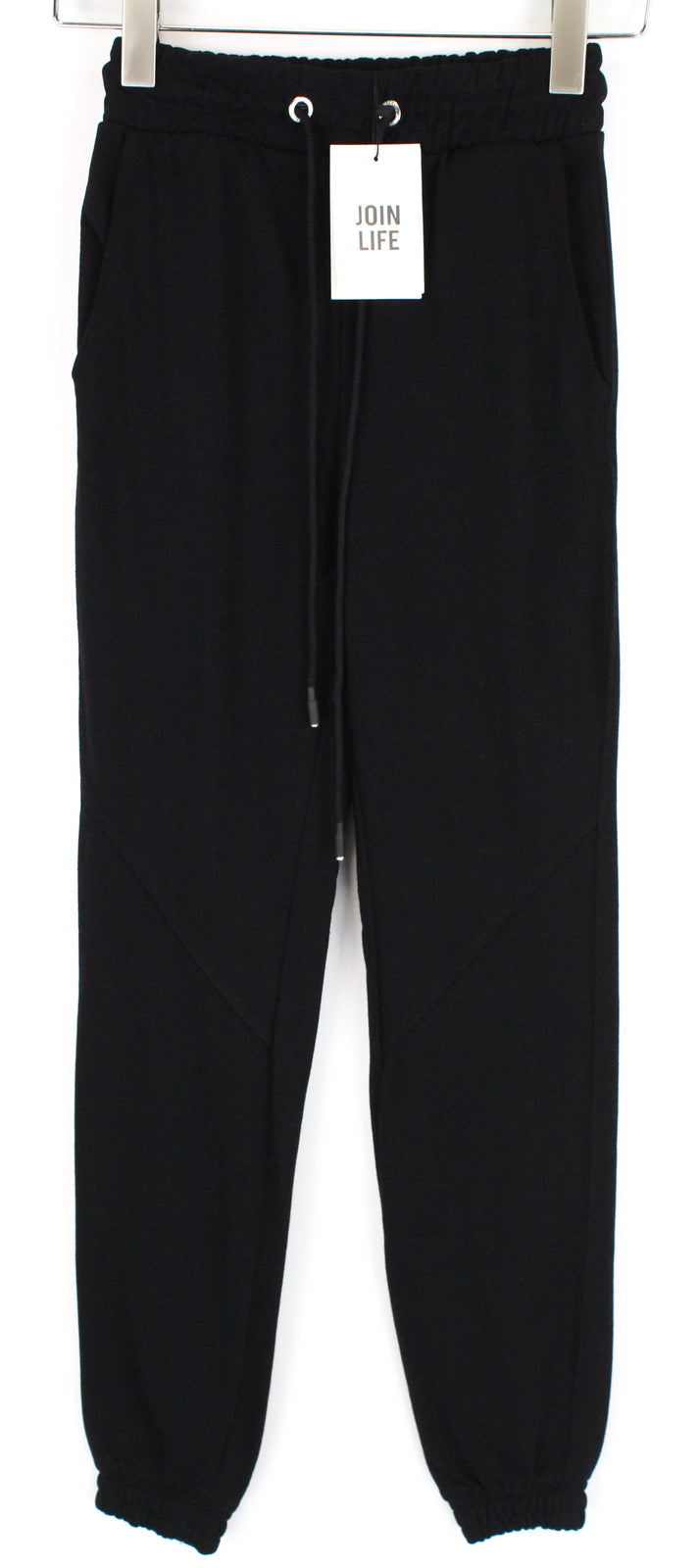 BERSHKA moteriškos sportinės kelnės XS, juodos, raišteliais surištos medvilnės mišinio kelnės, užtraukiamos 