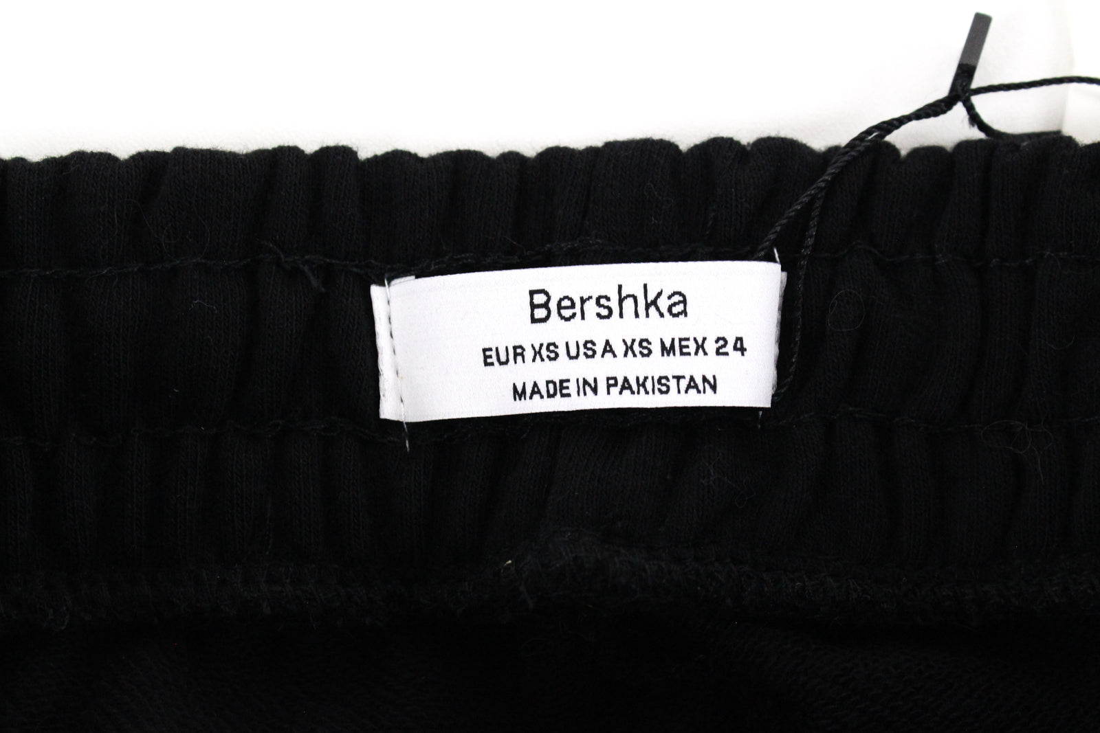 BERSHKA moteriškos sportinės kelnės XS, juodos, raišteliais surištos medvilnės mišinio kelnės, užtraukiamos 