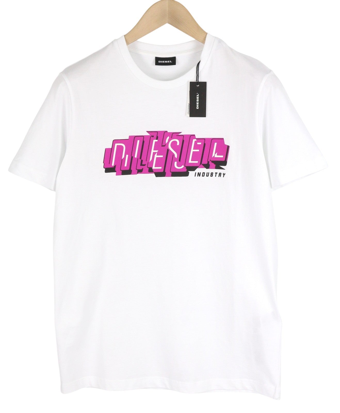 DIESEL T-Diegos-E32 Men T-Shirt M White Short Sleeve Crew Neck Cotton Tricot