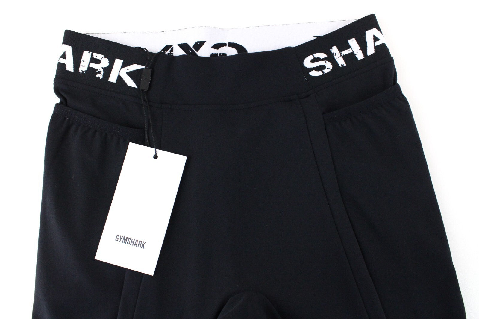 GYMSHARK moteriškos tamprės S juodos spalvos su „Legacy Fitness“ logotipu juosmens juosmeniui 