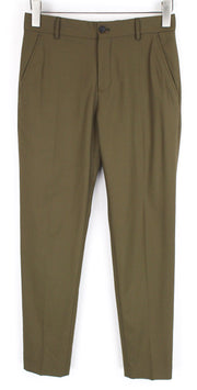 SELECTED Men Trousers UK26R Green Pleated Stretch Slit Pocket Classic