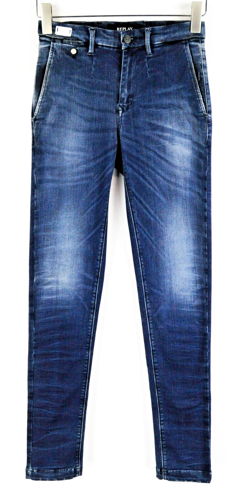 REPLAY Men Jeans W27/L32 Slim Fit Washed Cotton Chino Stretch Blue Lehoen