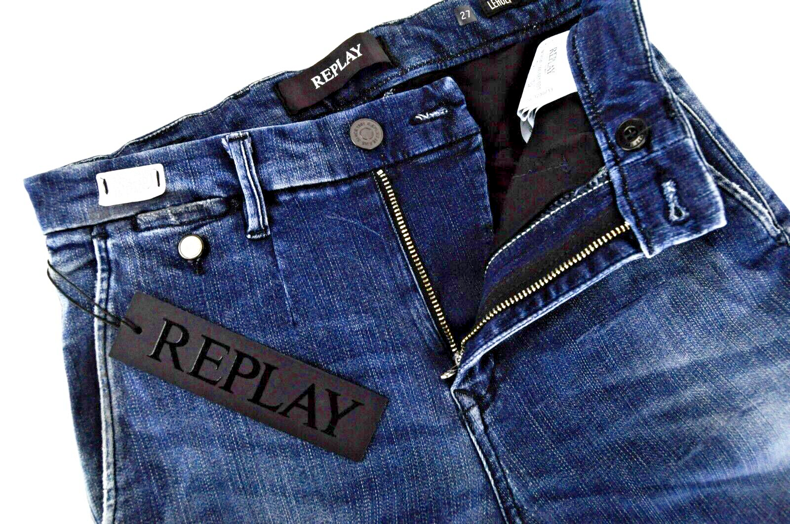 REPLAY Men Jeans W27/L32 Slim Fit Washed Cotton Chino Stretch Blue Lehoen