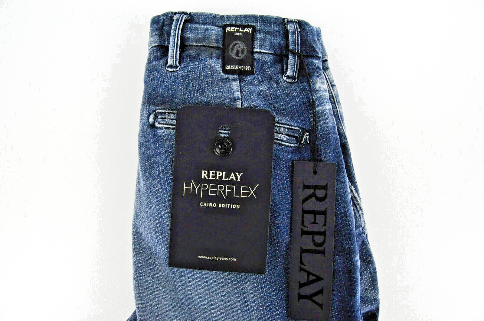 REPLAY Men Jeans W27/L32 Slim Fit Washed Cotton Chino Stretch Blue Lehoen