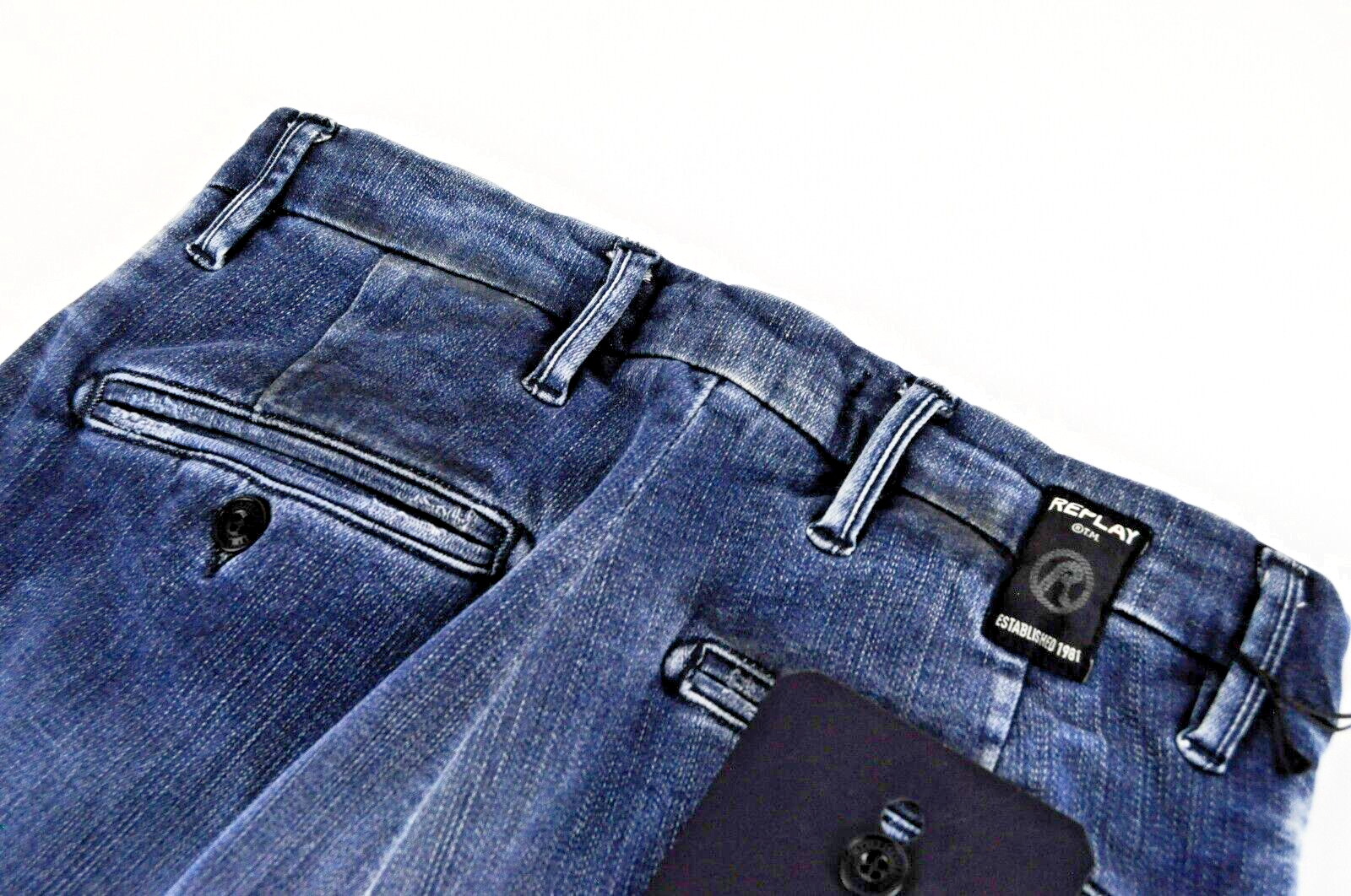 REPLAY Men Jeans W27/L32 Slim Fit Washed Cotton Chino Stretch Blue Lehoen