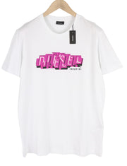 DIESEL T-Diegos-E32 vyriški marškinėliai XL dydžio, balti, trumpomis rankovėmis, apvalia apykakle, medvilniniai trikotažiniai marškinėliai 