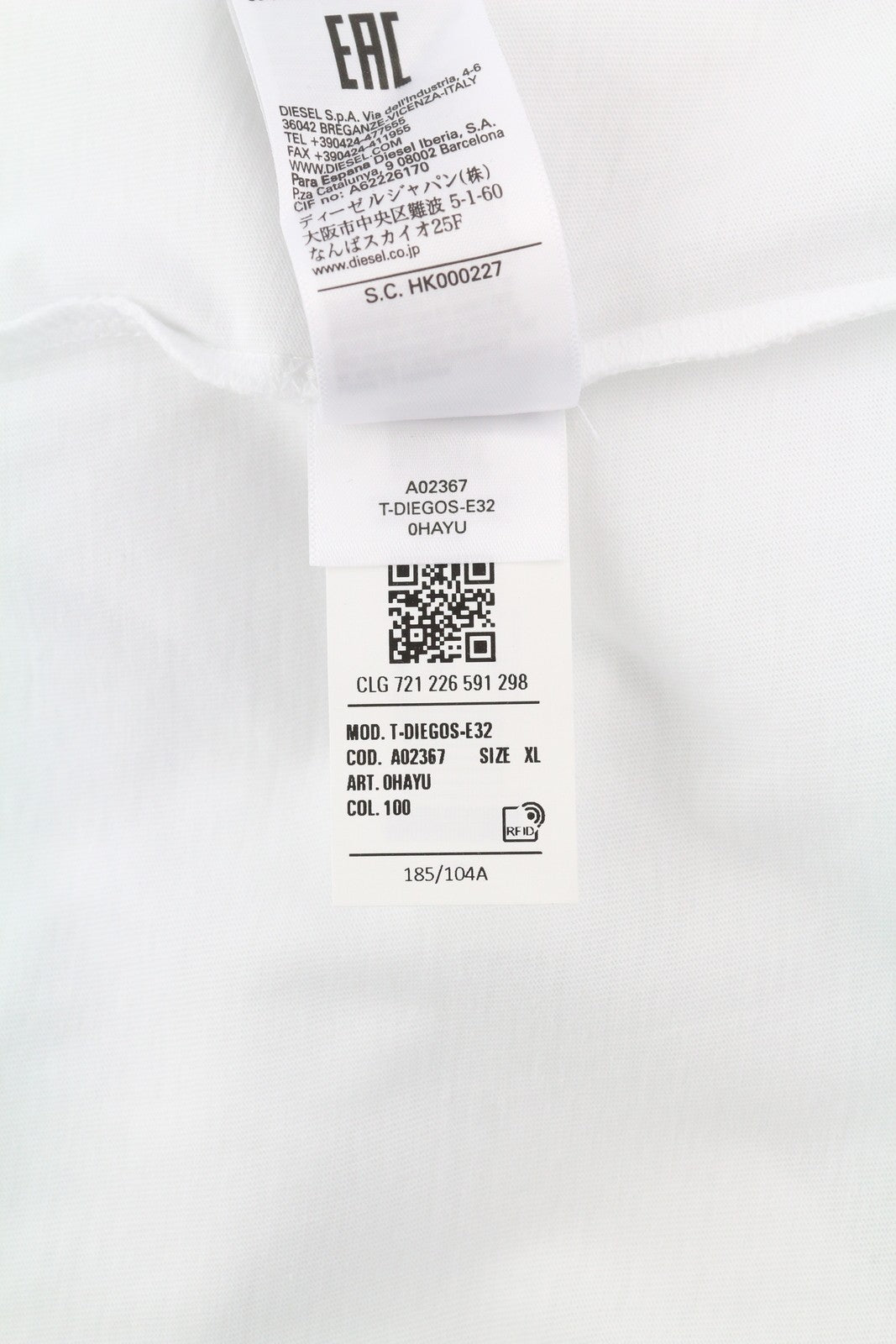 DIESEL T-Diegos-E32 vyriški marškinėliai XL dydžio, balti, trumpomis rankovėmis, apvalia apykakle, medvilniniai trikotažiniai marškinėliai 