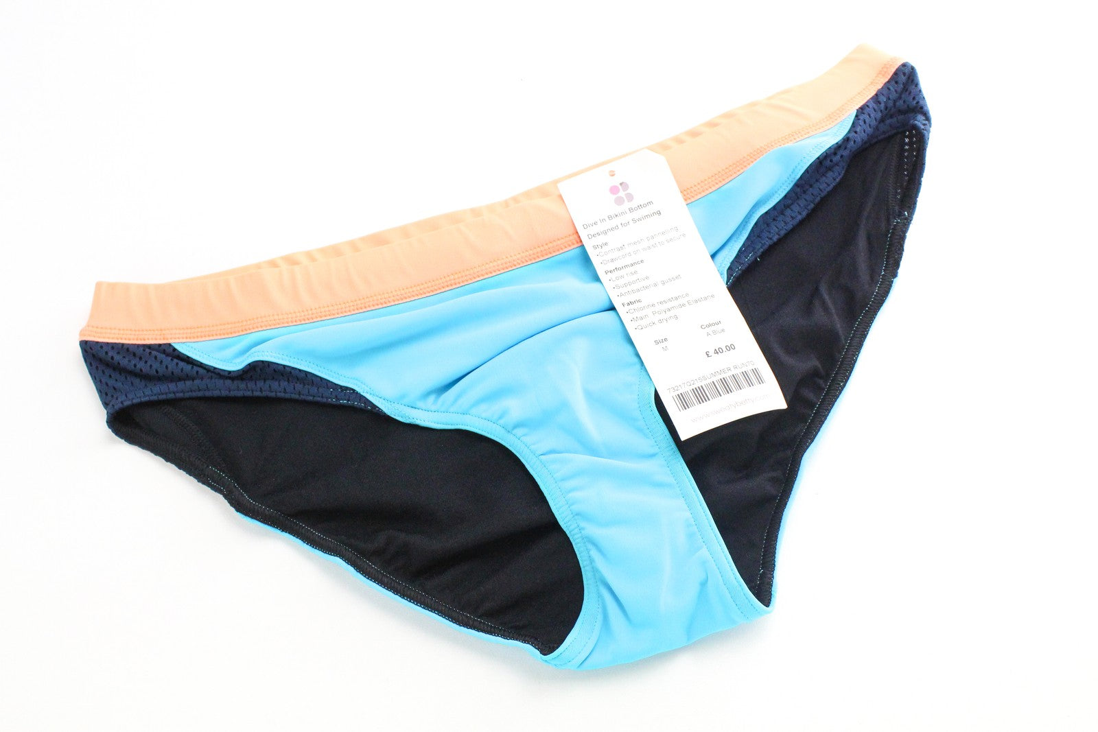 SWEATY BETTY Dive In Bikini Bottom L Blue Low Rise Women's Pool Beachwear