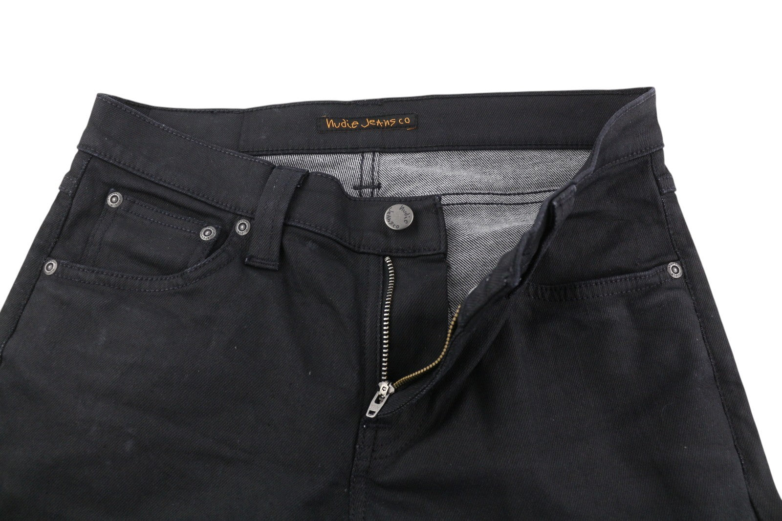 NUDIE JEANS aptempti ilgi vyriški džinsai W28/L30 Throb juodi, organiniu sluoksniu dengti džinsai 