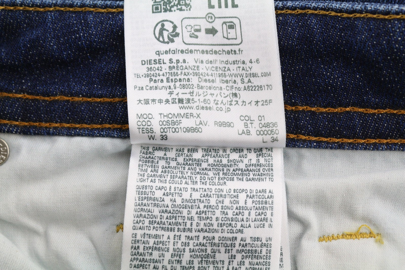 DIESEL Thommer-X R9B90 vyriški džinsai W33/L34 Slim žemo juosmens, rekomenduojama kaina – 160 €, mėlyni 