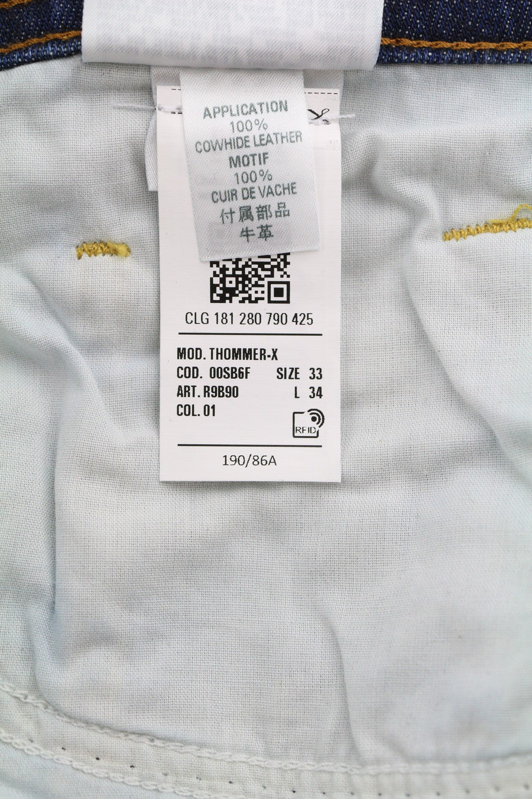 DIESEL Thommer-X R9B90 vyriški džinsai W33/L34 Slim žemo juosmens, rekomenduojama kaina – 160 €, mėlyni 