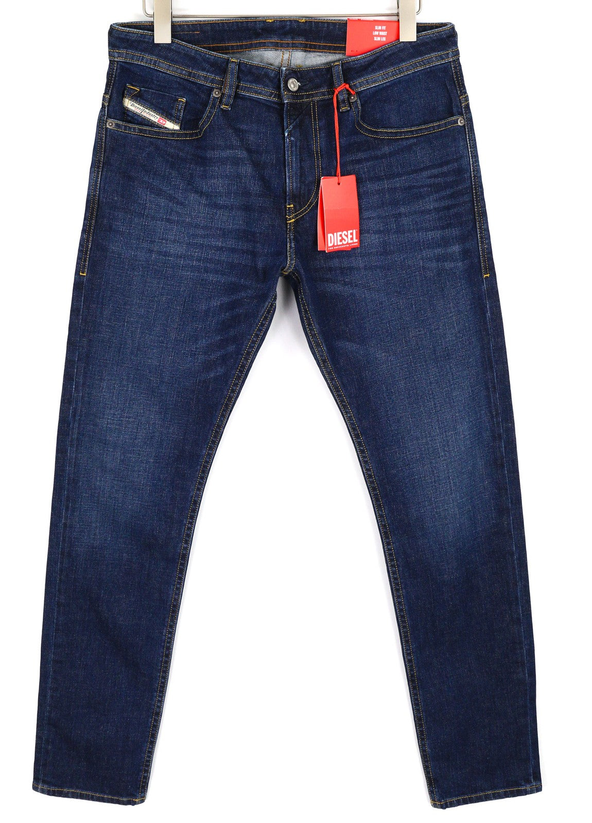 DIESEL Thommer-X R9B90 vyriški džinsai W33/L34 Slim žemo juosmens, rekomenduojama kaina – 160 €, mėlyni 