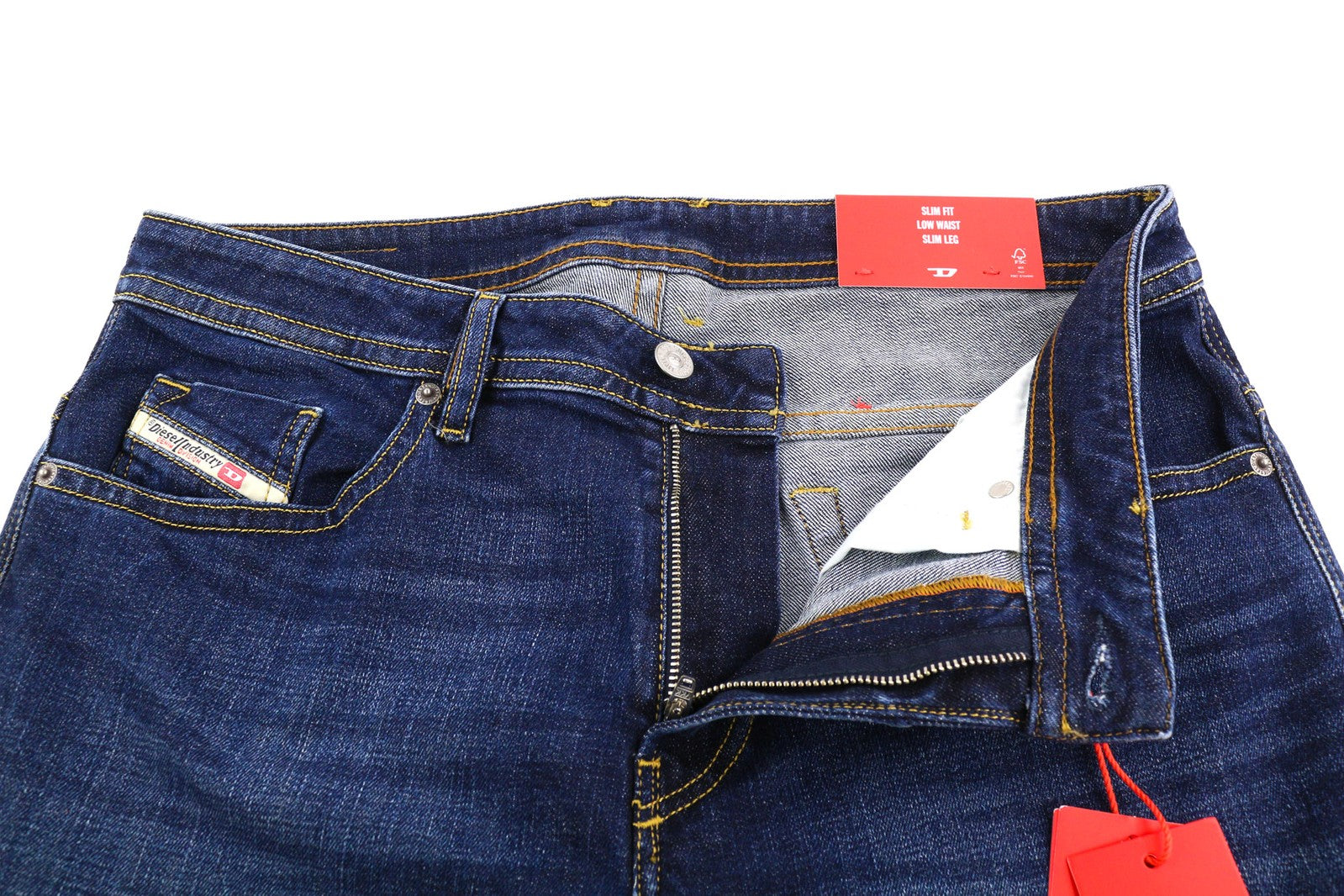DIESEL Thommer-X R9B90 vyriški džinsai W33/L34 Slim žemo juosmens, rekomenduojama kaina – 160 €, mėlyni 
