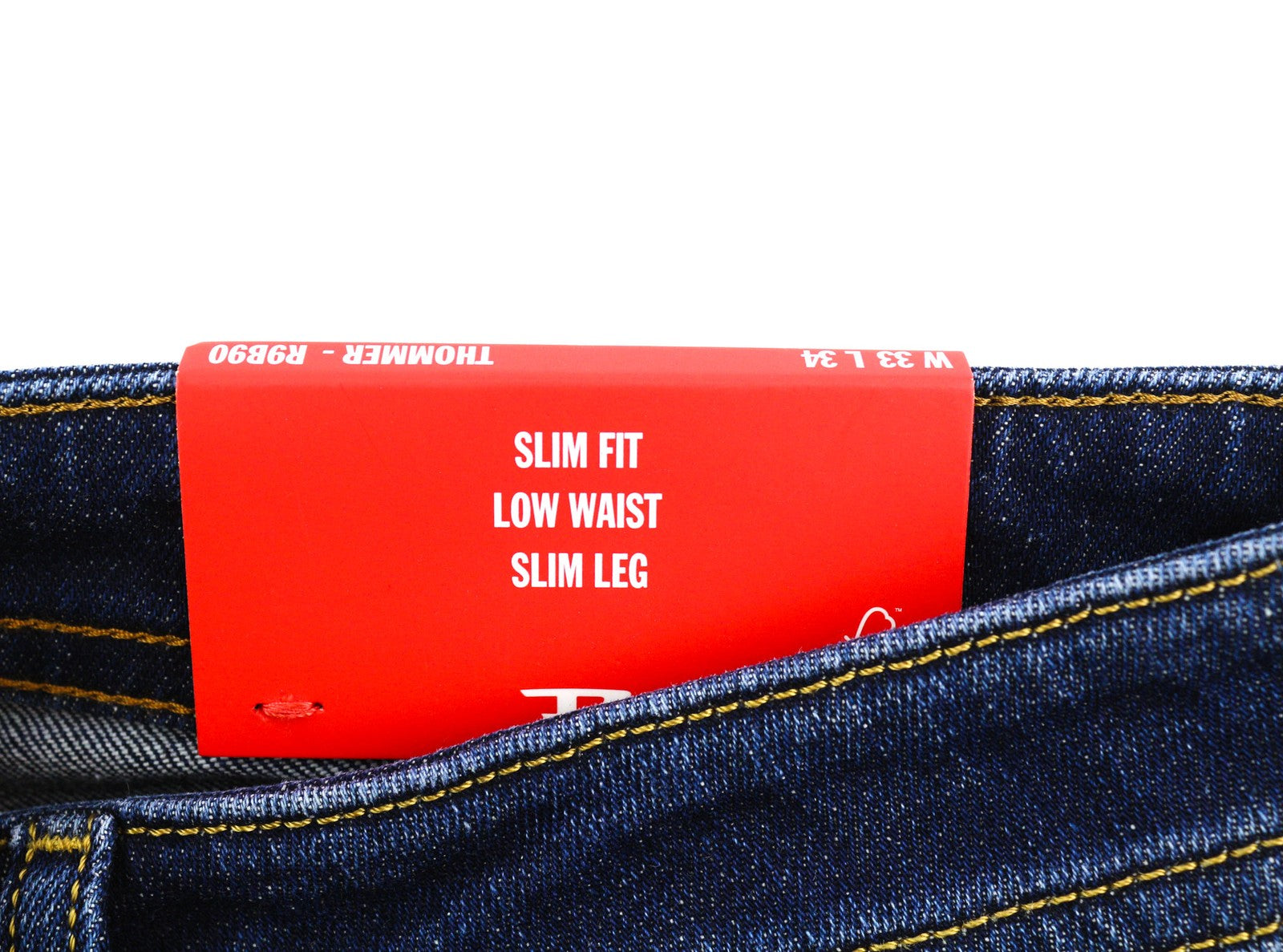 DIESEL Thommer-X R9B90 vyriški džinsai W33/L34 Slim žemo juosmens, rekomenduojama kaina – 160 €, mėlyni 