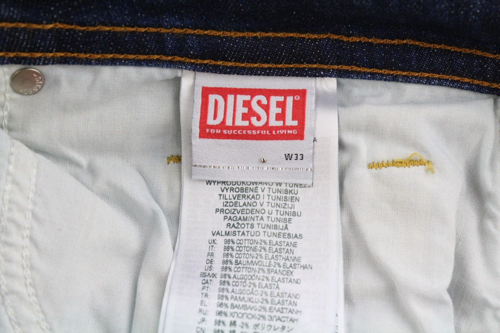 DIESEL Thommer-X R9B90 vyriški džinsai W33/L34 Slim žemo juosmens, rekomenduojama kaina – 160 €, mėlyni 