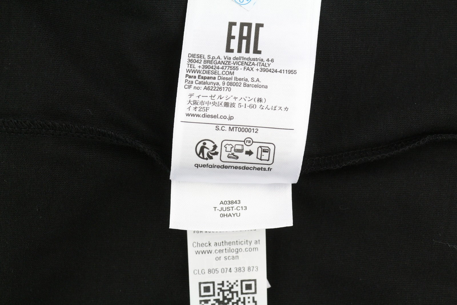 DIESEL T-Just-C13 vyriški marškinėliai, juodi, trumpomis rankovėmis, apvalia apykakle, medvilniniai trikotažiniai marškinėliai, 2XL 