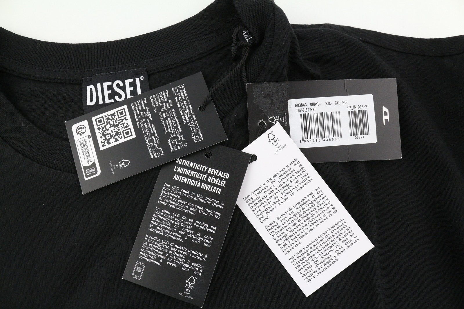 DIESEL T-Just-C13 vyriški marškinėliai, juodi, trumpomis rankovėmis, apvalia apykakle, medvilniniai trikotažiniai marškinėliai, 2XL 
