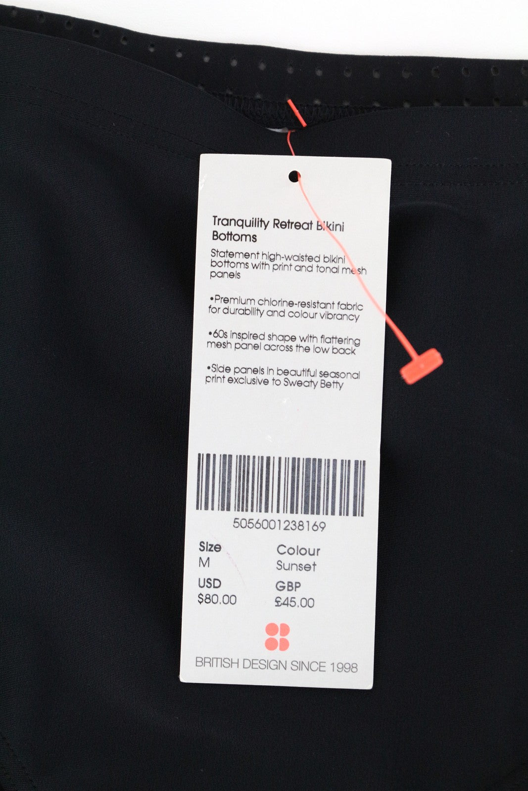 SWEATY BETTY Tranquility Retreat Swimwear M Black High-Waist 60s Bikini Bottom