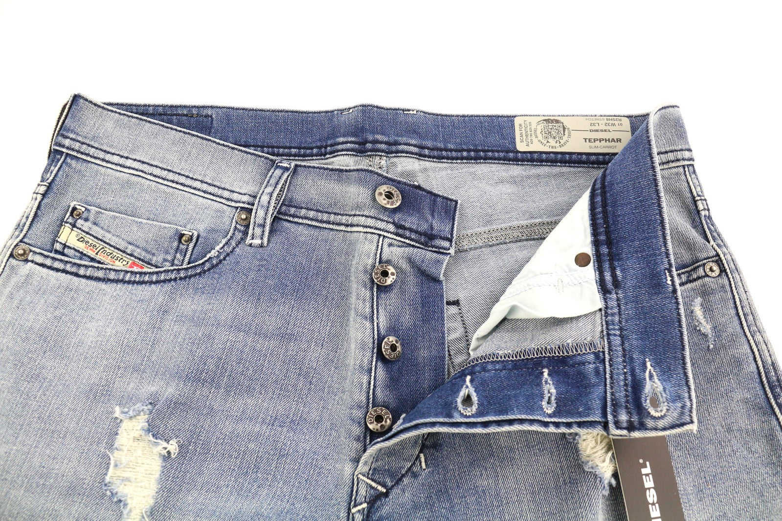 DIESEL Tepphar R25H8 vyriški džinsai W32/L32 Slim Carrot Fit tamprūs mėlyni RRP 180 € 