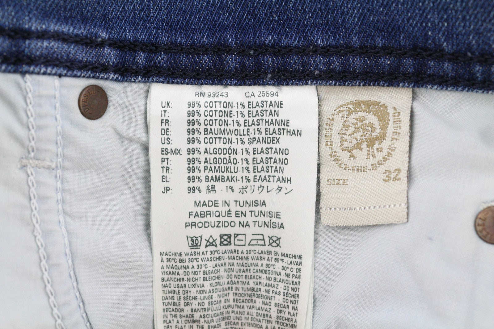 DIESEL Tepphar R25H8 vyriški džinsai W32/L32 Slim Carrot Fit tamprūs mėlyni RRP 180 € 