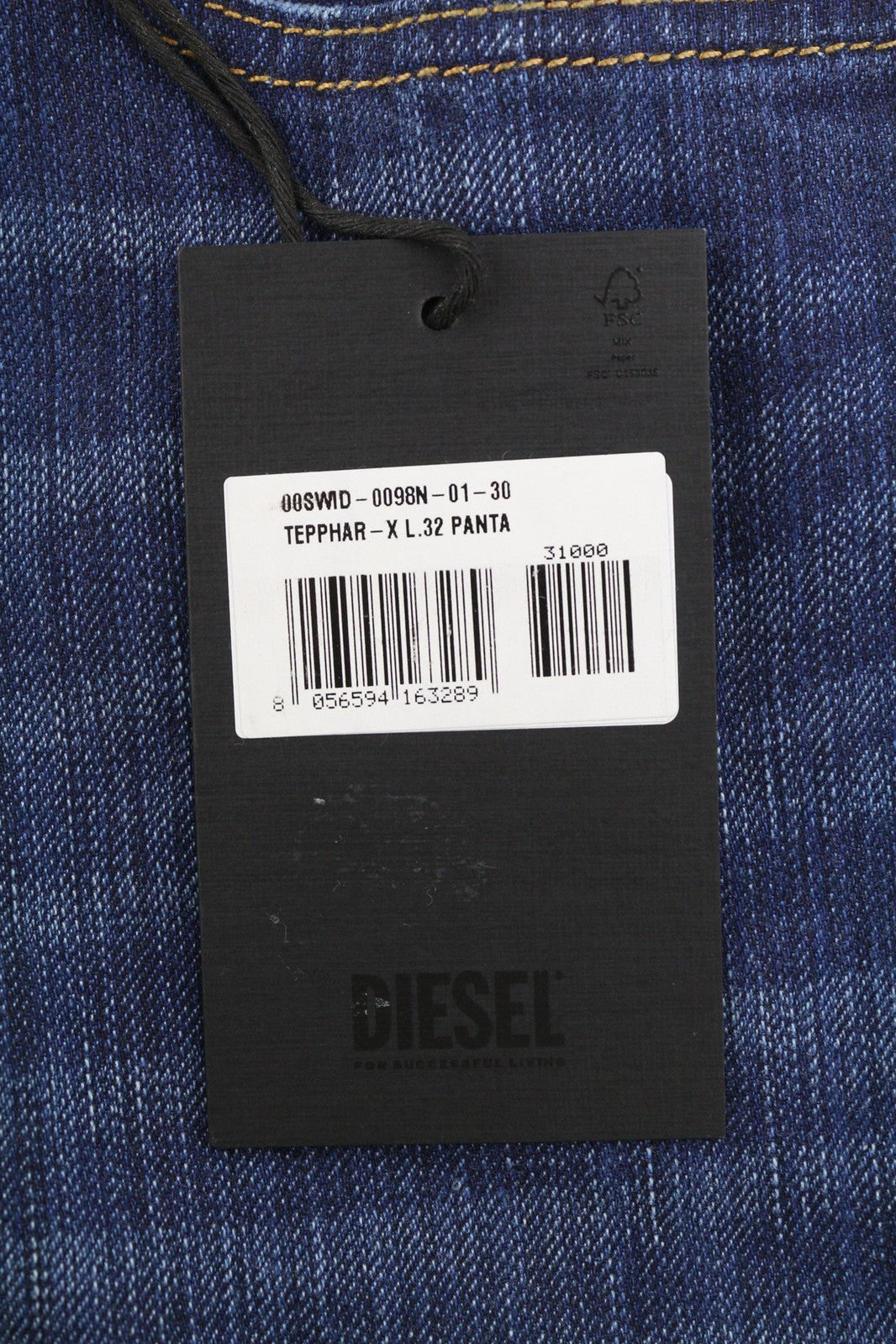DIESEL Tepphar 0098N vyriški džinsai W30/L32 Slim Fit, tamprūs, plėšyti, mėlyni, RRP200