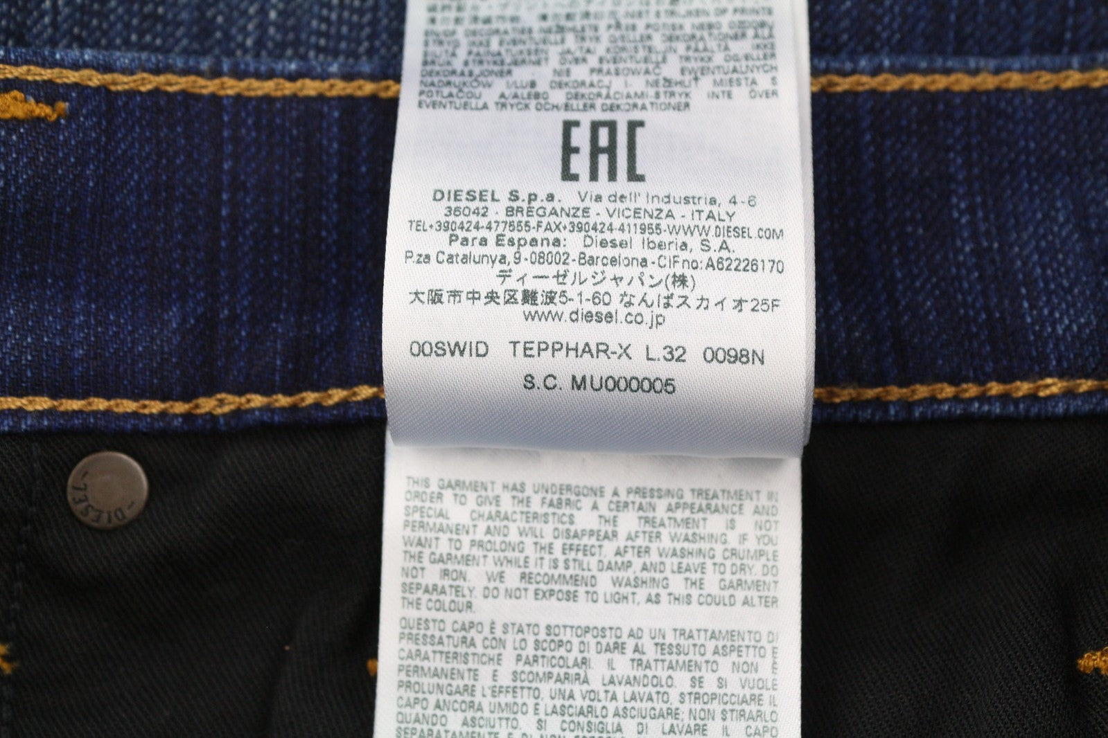 DIESEL Tepphar 0098N vyriški džinsai W31/L32 Slim Fit, tamprūs, plėšyti, mėlyni, RRP 200 € 